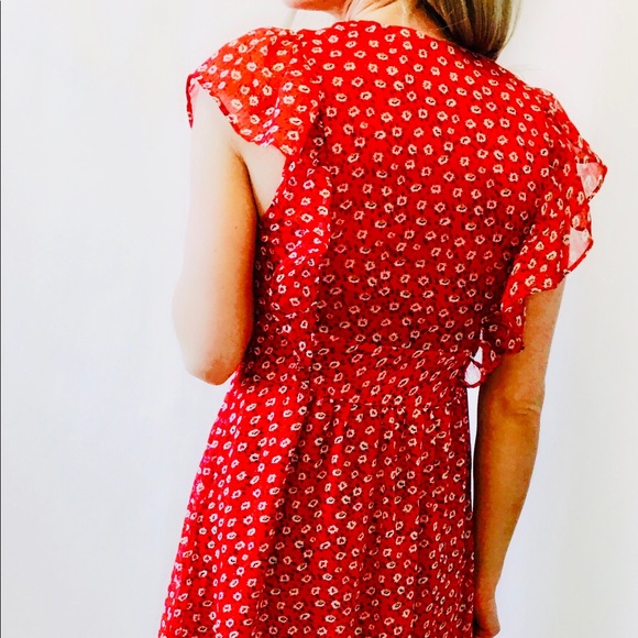 NWT THEKORNER PARIS Red Ditsy Print Long Dress - Picture 8 of 12